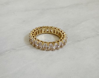 18k Gold filled Oval CZ Eternity Band Ring, Statement Ring, CZ Oval Ring