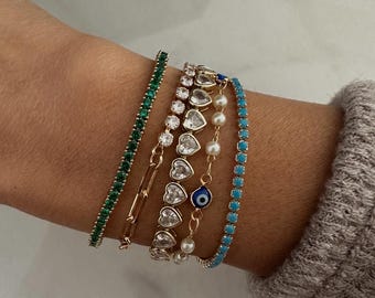 18k Gold Filled CZ Heart Tennis Bracelet Valentines Day