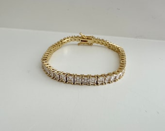 18k gold filled CZ square gold tennis bracelet, Tennis Bracelet