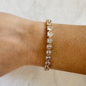 18k gold filled CZ Heart gold tennis bracelet, Tennis Bracelet, Heart Bracelet, Gold Heart Bracelet