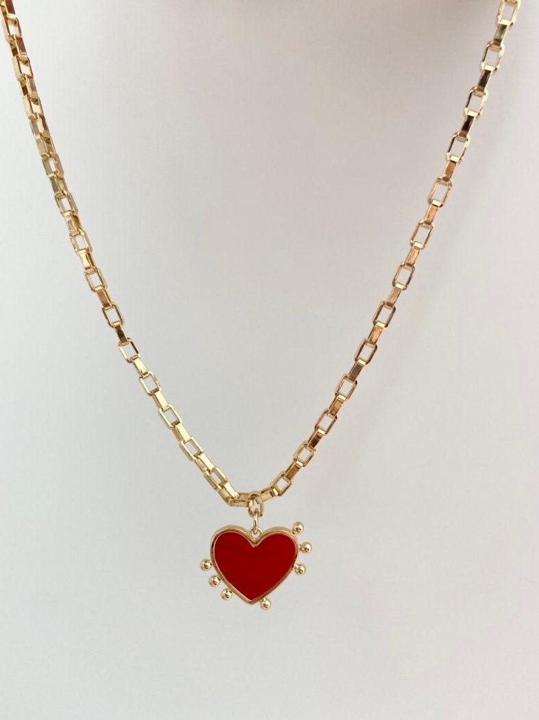 Red Heart Statement Necklaceheart Necklace, Statement Jewelry, Gold