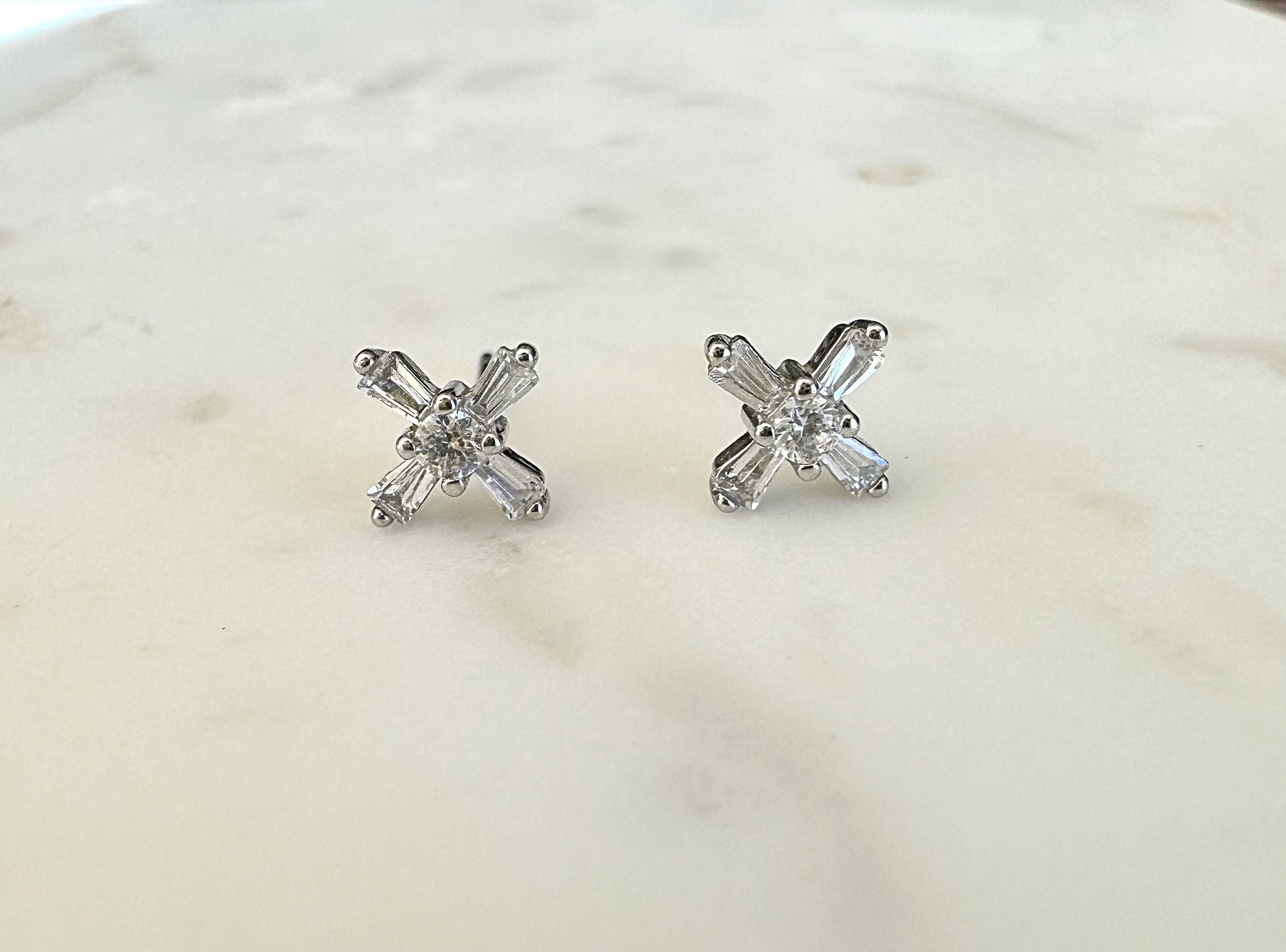 Silver CZ Cross X Stud Earrings, Silver Studs - Etsy