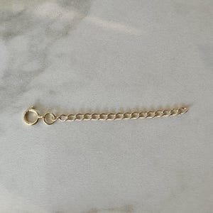 May include: A gold chain extender with a lobster clasp on one end and a jump ring on the other end.