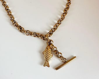 18k Gold PVD Fish Charm Necklace