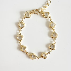 18k gold filled Gold Clear CZ Heart Chain Bracelet, Dainty Bracelet