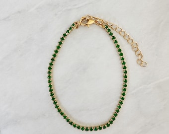 18k gold filled green CZ tennis  bracelet, Tennis Bracelet