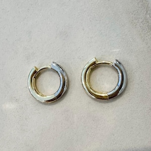 18k gold filled two tone huggie hoop earrings