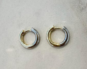 18k gold filled two tone huggie hoop earrings