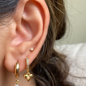 Opal and Gold CZ Heart Huggie Earrings, Heart Earrings, Opal Huggie Earrings image 6