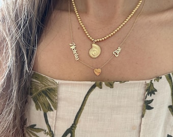 18k Gold Filled Sea Shell Beaded Necklace - Layering Jewelry