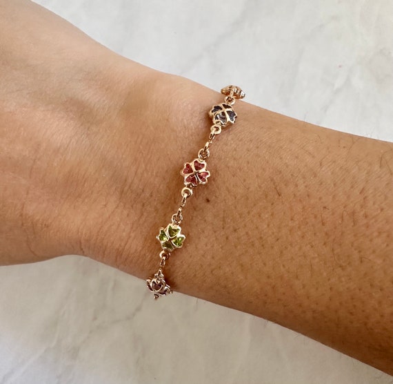 18Kゴールドフィルドクローバーブレスレット：マルチカラー