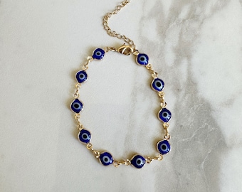 Blue Evil Eye Gold Chain Bracelet, Layering bracelet, Evil Eye Jewelry