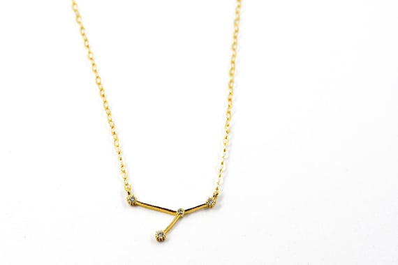 MignonandMignon Gold Zodiac Constellation Disc Necklace Cubic Zirconia Crystal Necklace Birthday Necklace Gift Graduation Gift for Her