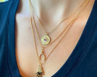 Gold Evil Eye Gemstone Necklace Ball Chain