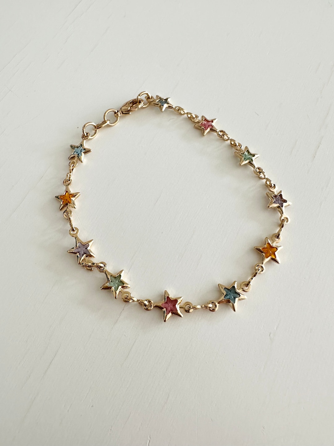 18k Gold Filled Multicolored Gold Star Chain Bracelet, Dainty Bracelet