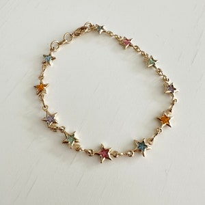 18k gold filled Multicolored Gold Star Chain Bracelet, Dainty Bracelet