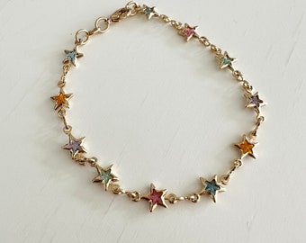 Pulsera de cadena de estrellas de oro multicolor llena de oro de 18k, pulsera delicada