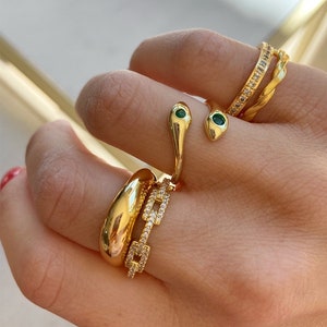 Gold and Green Snake Ring, Statement Ring, Snake Jewelry