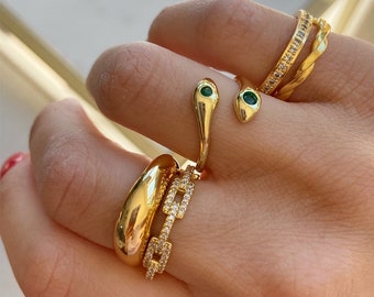 Gold and Green Snake Ring, Statement Ring, Snake Jewelry