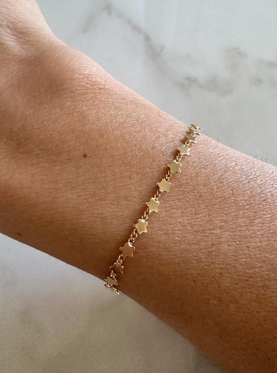18k Gold Filled Star Chain Bracelet: Dainty, Layering Bracelet