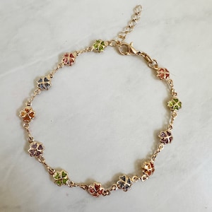 18k gold filled Multicolored Gold Clover Chain Bracelet, Dainty Bracelet