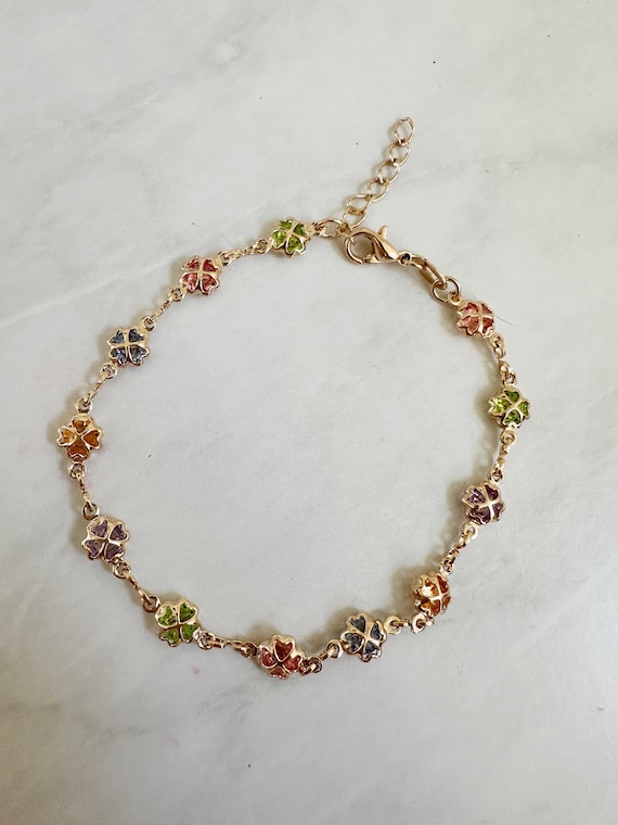 18Kゴールドフィルドクローバーブレスレット：マルチカラー