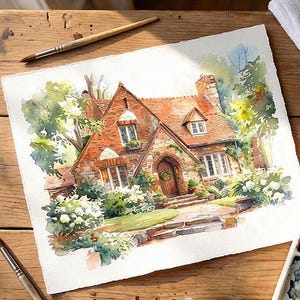 Arte per la casa dipinta a mano con acquerelli personalizzati / Acquerelli per la casa realizzati al 100% a mano / Ritratti di case personalizzati /