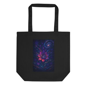Eco-Friendly Cosmic Bloom Tote Bag | Trippy Galaxy Flower Reusable Bag | Boho Psychedelic Grocery Tote | Spiritual Floral Art Gift