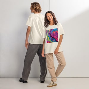 Psychedelic Swirl Unisex T-Shirt – Trippy Abstract Paint Pour Tee, Retro 70s Aesthetic Shirt, Festival Vibes, Bold Color Streetwear