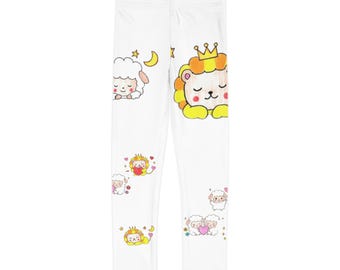 Leggings infantiles con estampado de ovejas y leones — Adorable estampado integral de corderos de dibujos animados