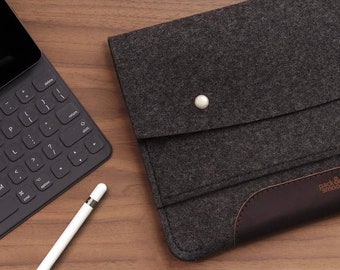 Funda de fieltro de lana merino para iPad Pro/Air 11: detalles de cuero, ajuste perfecto