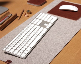 Tapis de bureau - sous-main minimaliste - tapis de souris en cuir - tapis de clavier - cadeau de Pâques fait main, fabriqué à la main en feutre de laine et en légumes. cuir