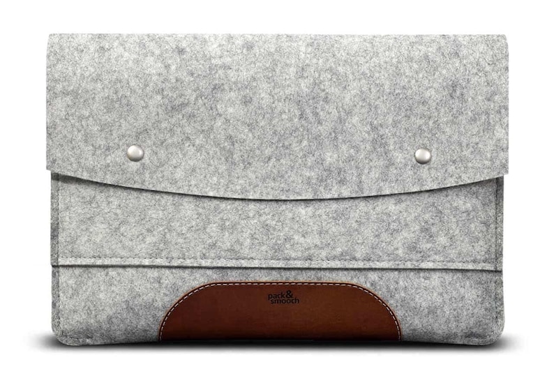 Pochette MacBook 14, accessoire de bureau minimaliste, manche ajustée, cadeau de Pâques 100 % feutre de laine, idée cadeau en cuir au tannage végétal image 4