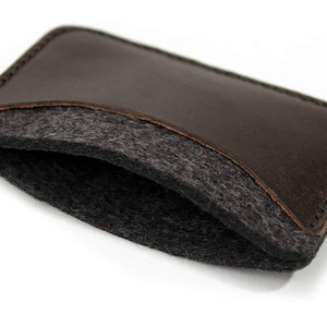 Mini wallet, card case, purse 100% merino wool felt mens gift vegetable tanned leather handcrafted gift image 9