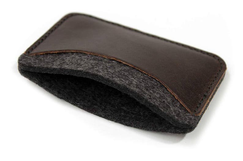 Mini wallet, card case, purse 100% merino wool felt mens gift vegetable tanned leather handcrafted gift image 9