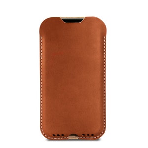 Étui en cuir pour iPhone 15 / 14 / 13 / 12 / Pro taille mince Étui pour téléphone portable en cuir pour iPhone, cadeau fait main Light Brown - narrow