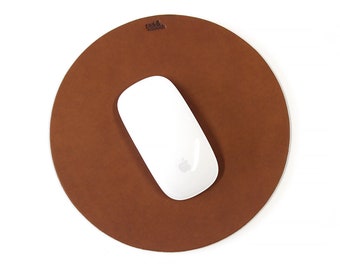 Leather Mouse Pad Round, 100% vegetable tanned leather natural rubber