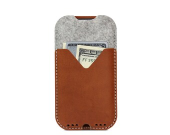 iPhone 11 / XR wallet case cover - KIRKBY -  100 % wool felt, pure vegetable tanned leather sleeve