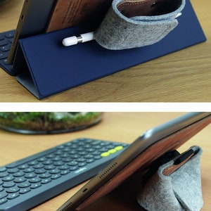 iPad stand and holder TABSTRAP, vegetable tanned leather, merino wool felt Handmade in Germany gift image 8