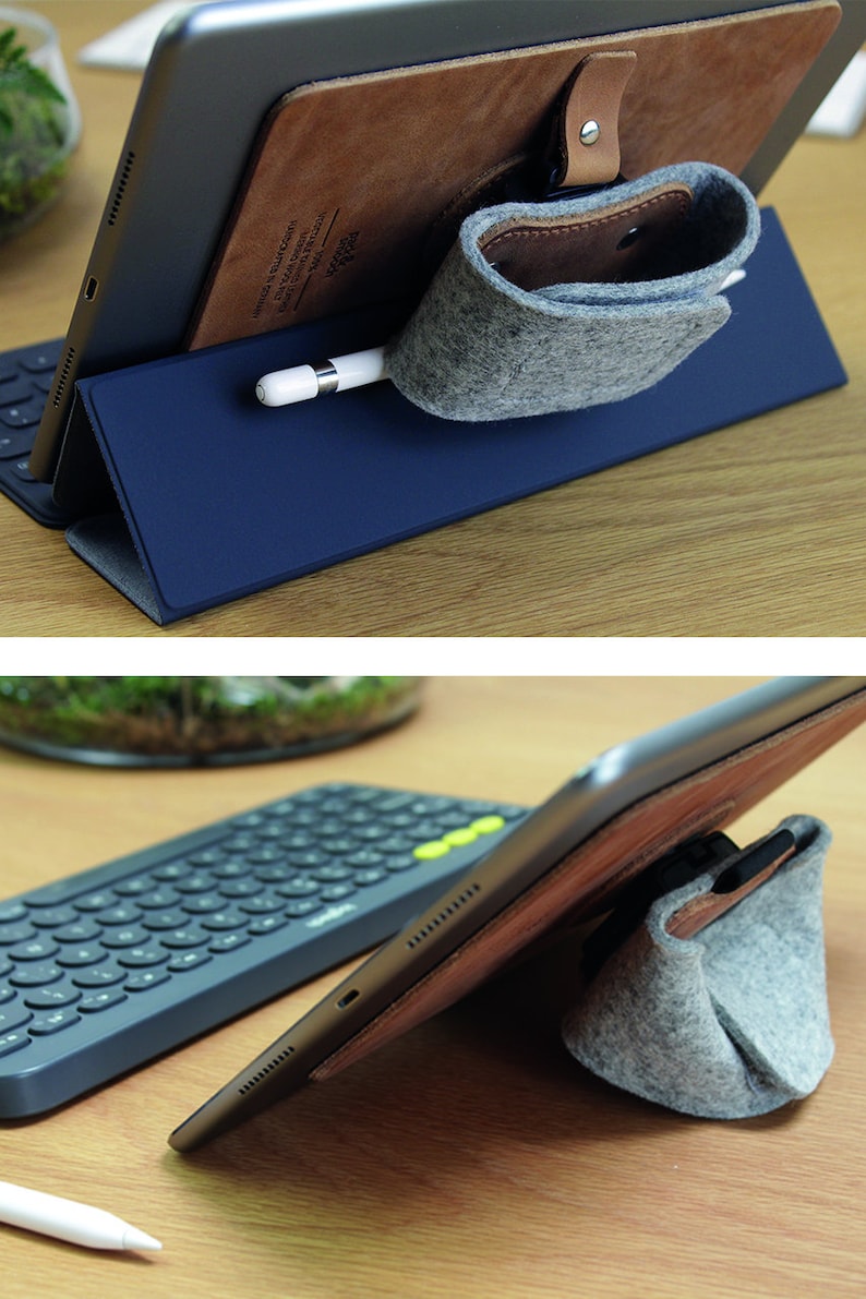iPad stand and holder TABSTRAP, vegetable tanned leather, merino wool felt Handmade in Germany gift image 8
