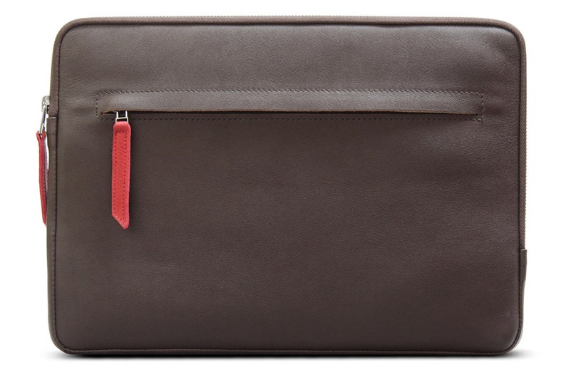 Microsoft Surface Pro 9 sleeve, case 100% wool felt, vegetable tanned leather bag Angus gift Dark Brown