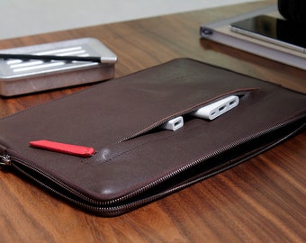 leather sleeve  for MacBook 16" Pro leather bag, 100% wool felt, vegetable tanned leather Angus