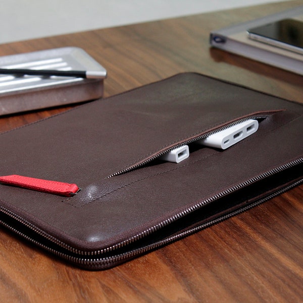 leather sleeve  for MacBook 16" Pro leather bag, 100% wool felt, vegetable tanned leather Angus