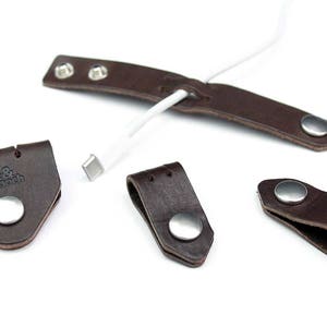 Cable organizer set made of pure vegetable tanned italian leather gift idea Dark Brown (COS-DB)