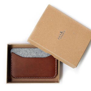 Mini wallet, card case, purse 100% merino wool felt mens gift vegetable tanned leather handcrafted gift image 2