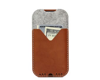 iPhone 13 / 12 Mini mobile case KIRKBY made of merino wool felt cover and vegetable tanned Italian leather Handmade