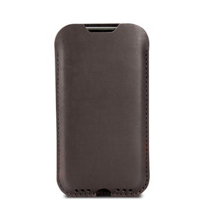 Étui en cuir pour iPhone 15 / 14 / 13 / 12 / Pro taille mince Étui pour téléphone portable en cuir pour iPhone, cadeau fait main Dark Brown - narrow