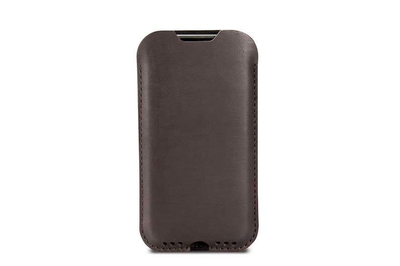 Étui en cuir pour iPhone 15 / 14 / 13 / 12 / Pro taille mince Étui pour téléphone portable en cuir pour iPhone, cadeau fait main Dark Brown - narrow