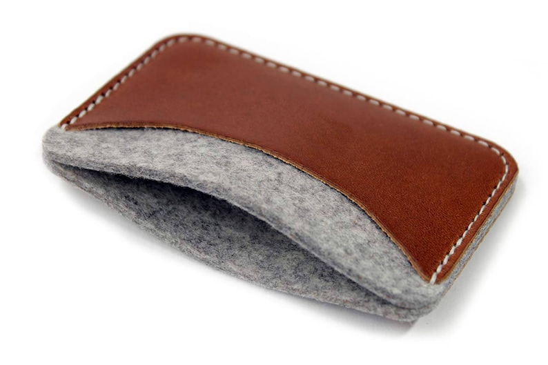 Mini wallet, card case, purse 100% merino wool felt mens gift vegetable tanned leather handcrafted gift image 5