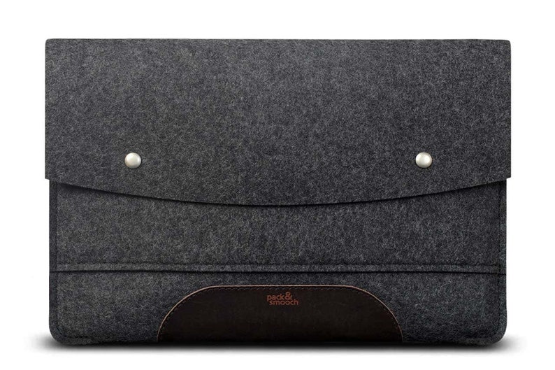 MacBook 14 sleeve minimalist office accessory snug fit sleeve, easter gift 100% wool felt, vegetable tanned leather gift idea image 2